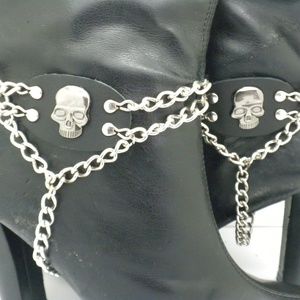 Skull Leather Chain Link Boot Straps Pair